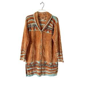 Sweater Sweater Chenille Cardigan Sweater Western Boho Navajo Tan Turquoise